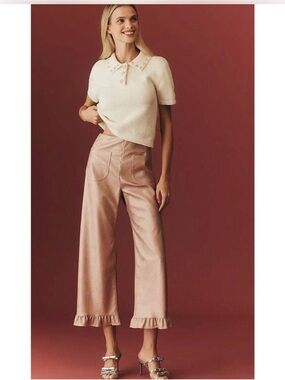 Maeve The Colette Pink Metallic Ruffle Wide Leg Pants 25 NWT Fall Family Photos